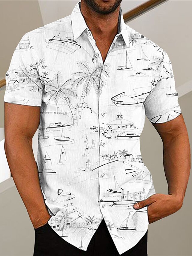 Chemise Homme Hook & Tackle - Coton - 2XL - Tan - Manches Courtes - Vintage
