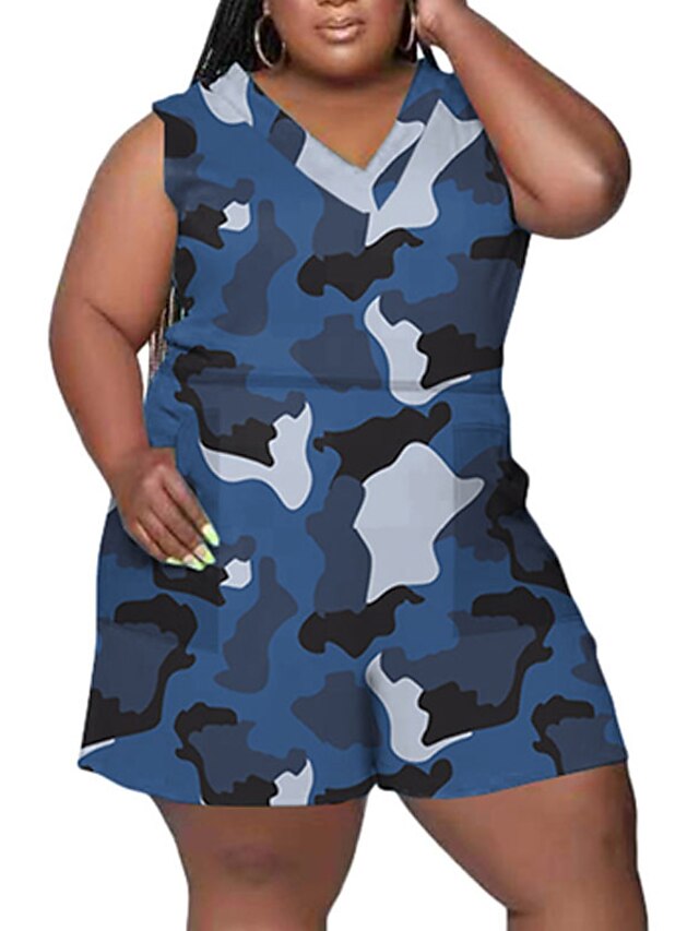 Womens Clothing Womens Jumpsuits & Rompers | Womens Romper Pocket Print Camo / Camouflage V Neck Casual Street Daily Regular Fit