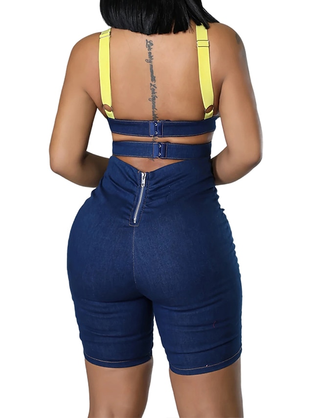 Womens Clothing Womens Jumpsuits & Rompers | Womens Romper Backless Zipper Color Block Deep V Active Vacation Going out Bodycon 