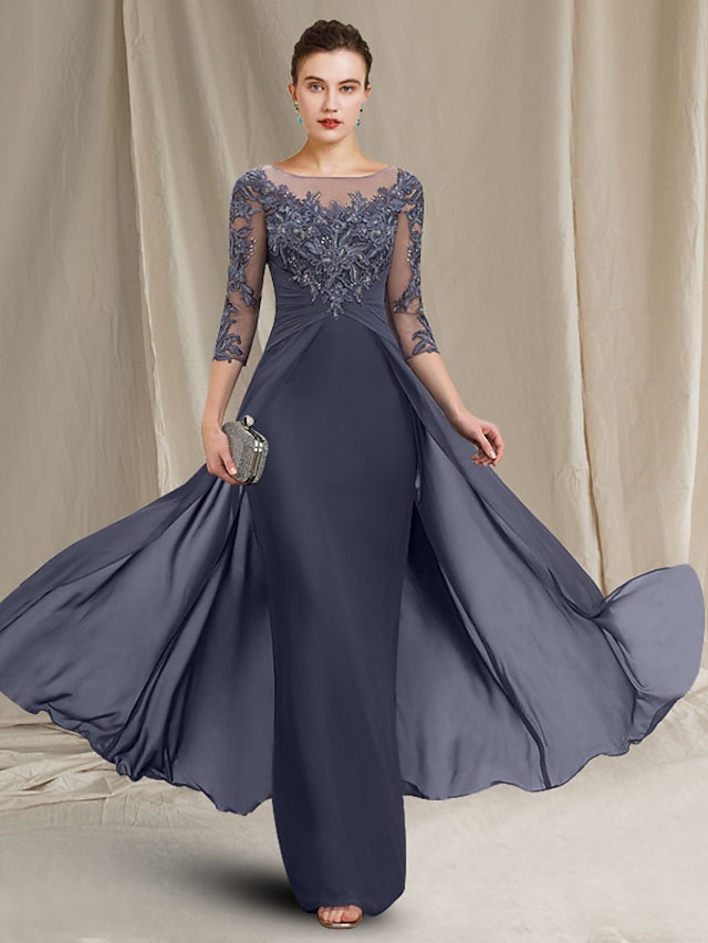 Sheath / Column Mother of the Bride Dress Elegant Jewel Neck Floor ...