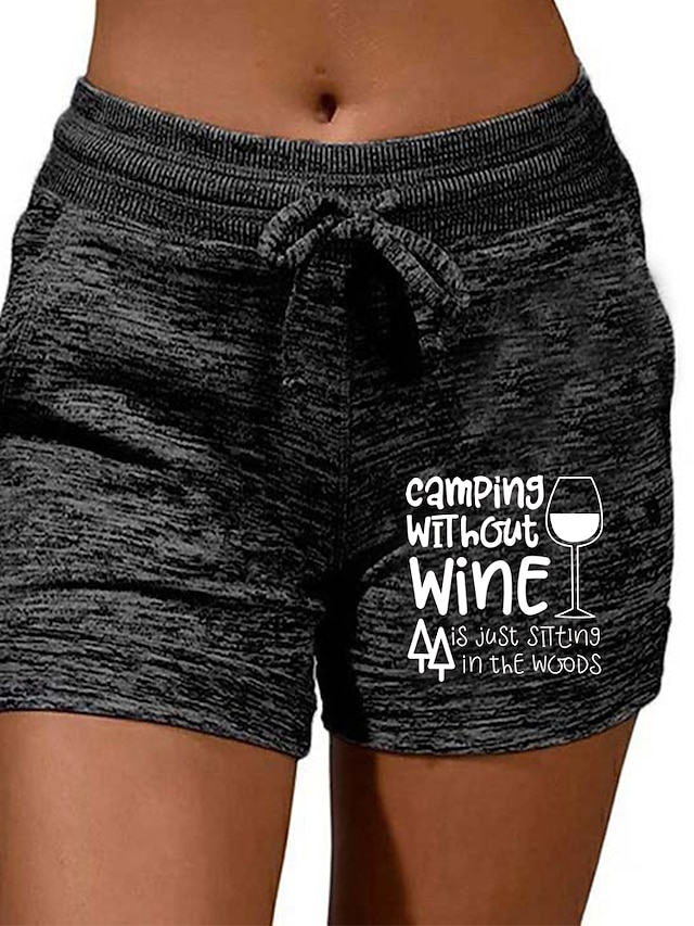 Womens Clothing Womens Bottoms | Womens Casual / Sporty Athleisure Shorts Drawstring Print Short Pants Casual Weekend Micro-elas