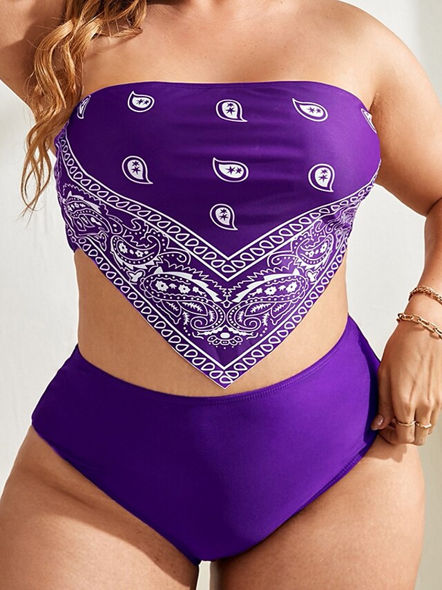 Womens Clothing Womens Swimwear | Womens Swimwear Bikini 2 Piece Plus Size Swimsuit 2 Piece Open Back Printing High Waisted Prin