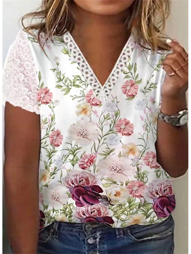 Womens Clothing Plus Size Collection | Womens Plus Size Tops T shirt Floral Print Short Sleeve V Neck Streetwear Daily Vacation 