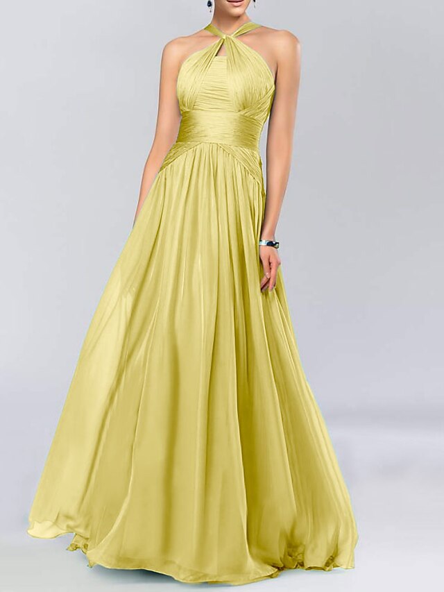 ALine Bridesmaid Dress Halter Neck Sleeveless Elegant Floor Length