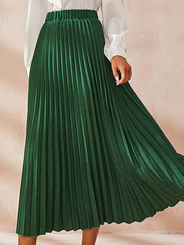 Womens Clothing Womens Bottoms | Womens Fashion Skirts Casual / Daily Weekend Solid Colored Pleated Green S M L - GV15030