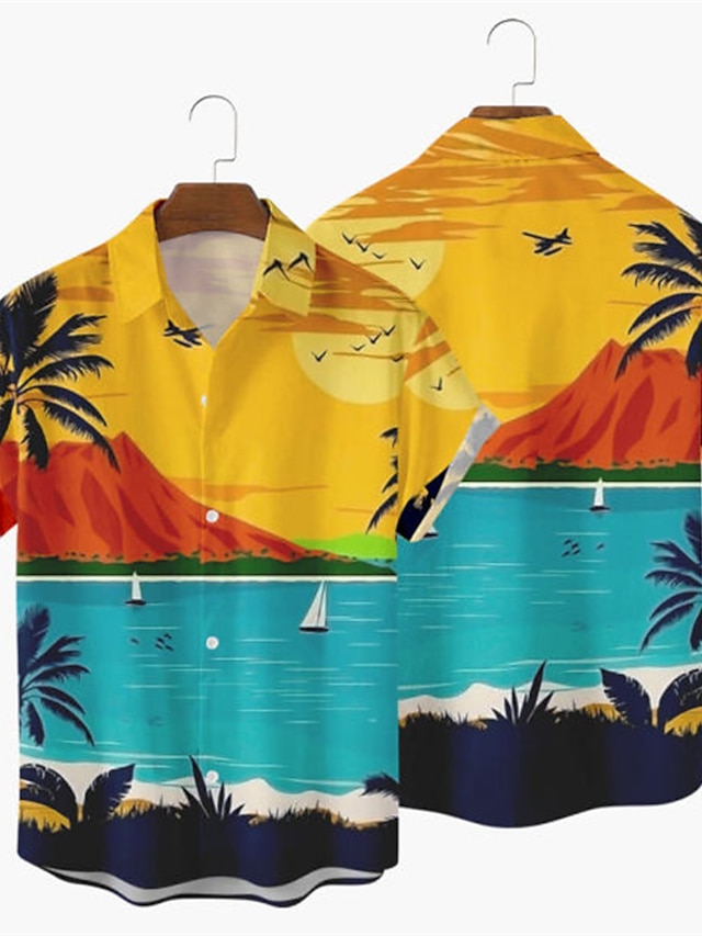  Men's Summer Hawaiian Shirt Shirt Graphic Prints Turndown Street Casual 3D Button-Down Tops Designer Casual Fashion Breathable Yellow Royal Blue Rainbow