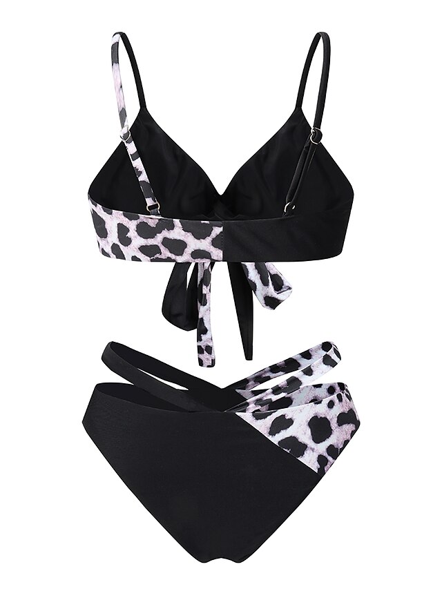 Womens Clothing Womens Swimwear | Womens Swimwear Bikini 2 Piece Normal Swimsuit Criss Cross Halter Leopard Print Color Block Bl