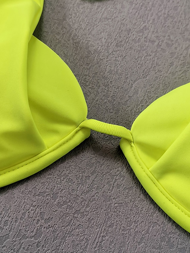 Womens Clothing Womens Swimwear | Womens Swimwear Bikini 2 Piece Normal Swimsuit 2 in 1 Open Back Pure Color Yellow Strap Bathin