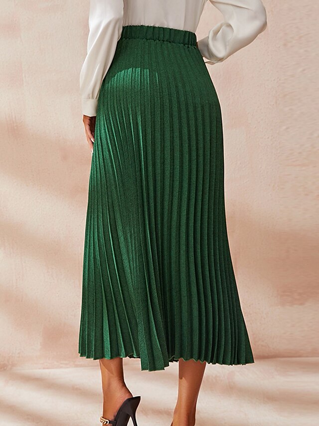 Womens Clothing Womens Bottoms | Womens Fashion Skirts Casual / Daily Weekend Solid Colored Pleated Green S M L - GV15030