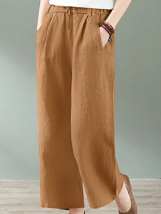 Womens Clothing Plus Size Collection | Womens Plus Size Wide Leg Pants Pocket Solid Color Casual Casual Daily Natural Full Lengt