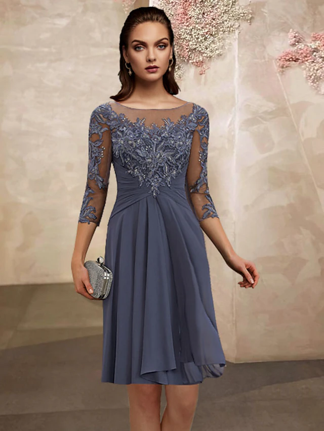 A-Line Mother of the Bride Dress Elegant Sweet Jewel Neck Knee Length ...