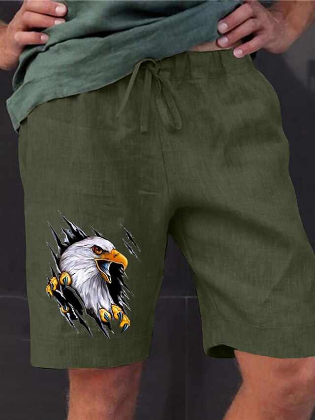  Men's Straight Shorts Elastic Waist Print Designer Stylish Casual / Sporty Sports Outdoor Daily Cotton Blend Comfort Breathable Graphic Prints Eagle Mid Waist Hot Stamping Army Green S M L