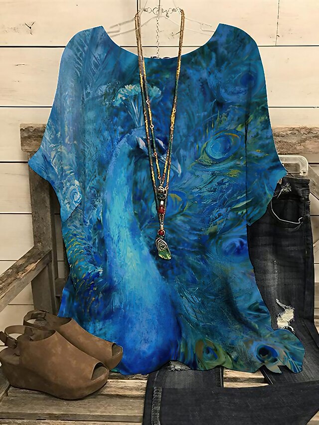 Women's Plus Size Blouse Graphic Polka Dot Butterfly Punk & Gothic Short Sleeve Dolman Sleeve Round Neck Regular Tops Daily Going out Weekend Print Black Blue Dark Blue Summer Spring4