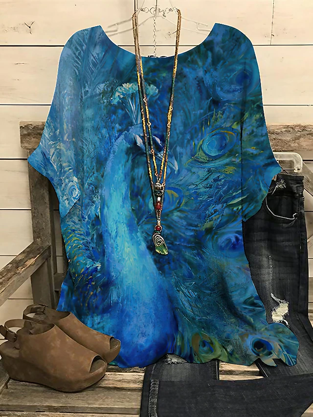 Women's Plus Size Blouse Graphic Polka Dot Butterfly Punk & Gothic Short Sleeve Dolman Sleeve Round Neck Regular Tops Daily Going out Weekend Print Black Blue Dark Blue Summer Spring4