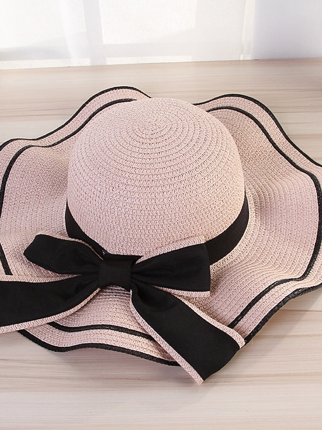 Womens Clothing Womens Accessories | Womens Stylish Straw Hat Sun Hat Street Dailywear Daily Bow Ribbon bow Beige White Hat Port