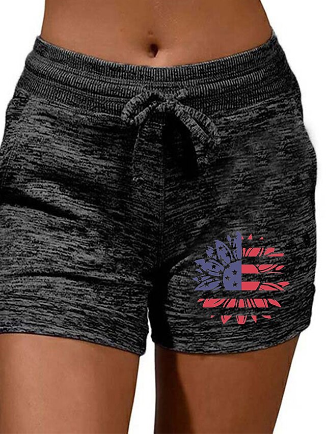 Womens Clothing Womens Bottoms | Womens Casual / Sporty Athleisure Shorts Drawstring Print Short Pants Casual Weekend Micro-elas