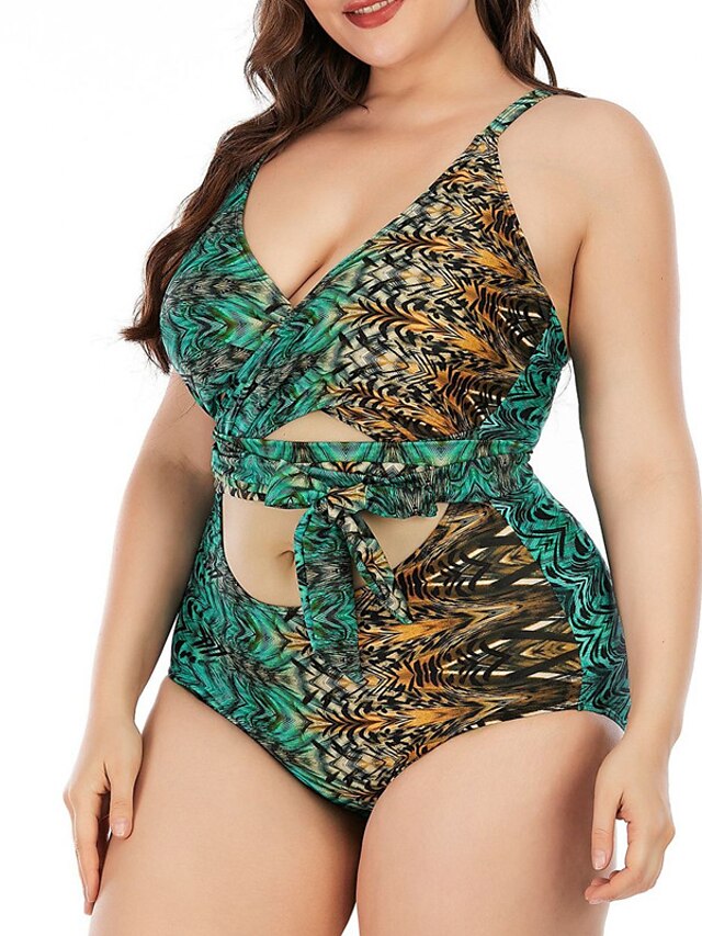 Womens Clothing Womens Swimwear | Womens Swimwear One Piece Monokini Bathing Suits Plus Size Swimsuit Open Back Cut Out Printing