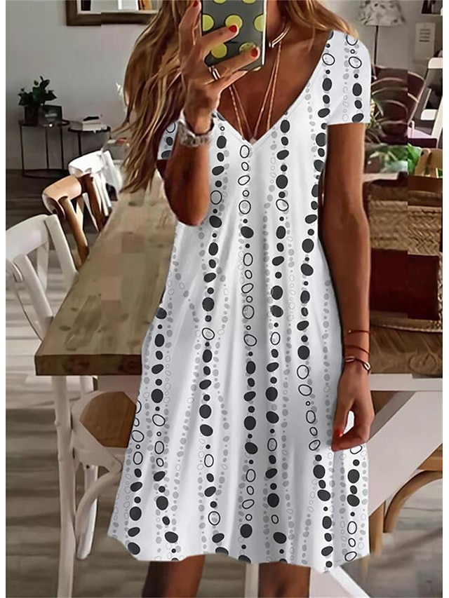  Women's Casual Dress Sundress A Line Dress Midi Dress Black And White Black and white stripes Dusty Blue Short Sleeve Paisley Patchwork Summer Spring V Neck Vacation Loose Fit 2023 S M L XL XXL 3XL
