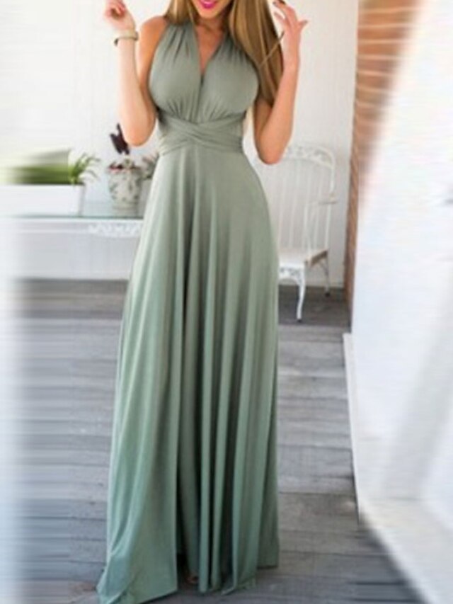 Womens Clothing Womens Dresses | Womens A Line Dress Maxi long Dress Green Black Purple Champagne Red Light Blue Sleeveless Pure