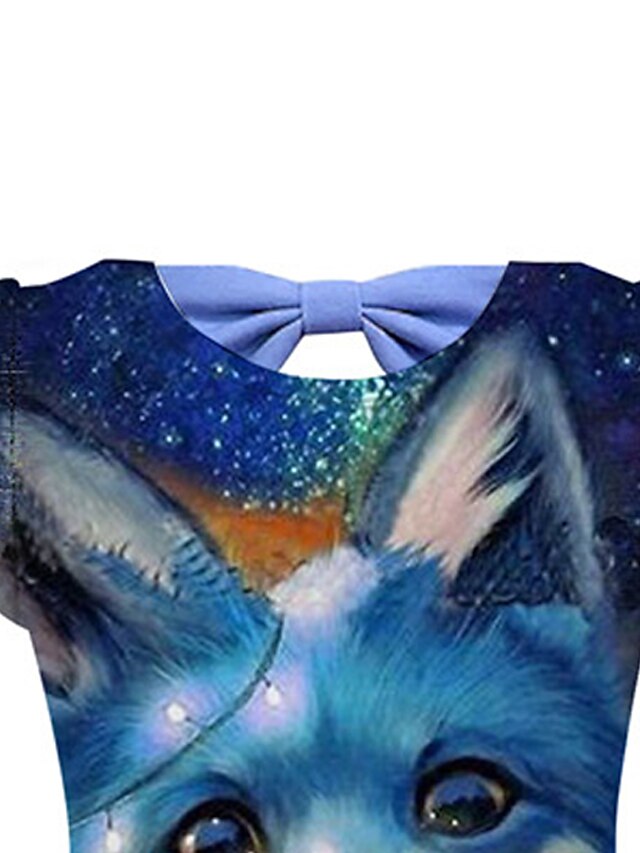 Baby & Kids Girls Clothing | Kids Girls T-shirt & Skirt Skirt Set Clothing Set 2 Pieces Short Sleeve Blue Fox Animal Mesh Bow Pr