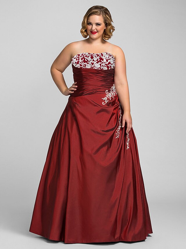  Ball Gown Plus Size Dress Prom Formal Evening Floor Length Sleeveless Strapless Taffeta with Beading Appliques 2024