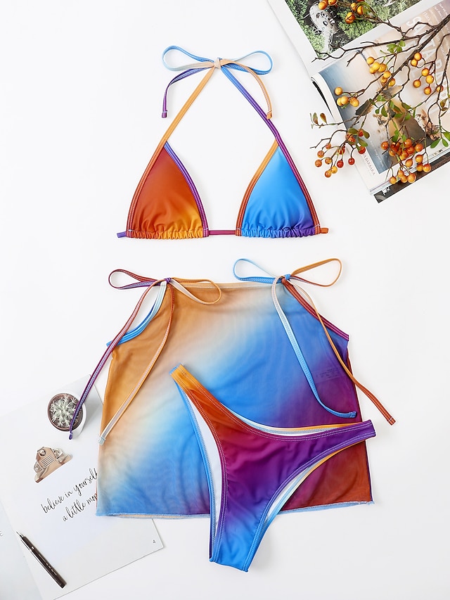 Womens Clothing Womens Swimwear | Womens Swimwear Bikini Three Piece Normal Swimsuit 3-Piece Tie back / Tie front Hole Colorful 