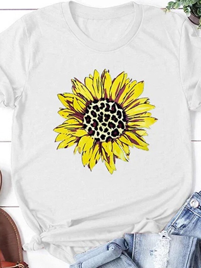 Womens Clothing Plus Size Collection | Womens Plus Size Tops T shirt Sunflower Print Short Sleeve Crewneck Streetwear Daily Vaca