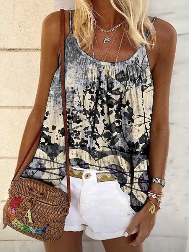 Womens Clothing Womens Tops | Womens Daily Weekend Floral Camisole Tank Top Camis Leaves Sleeveless Print U Neck Casual Streetwe