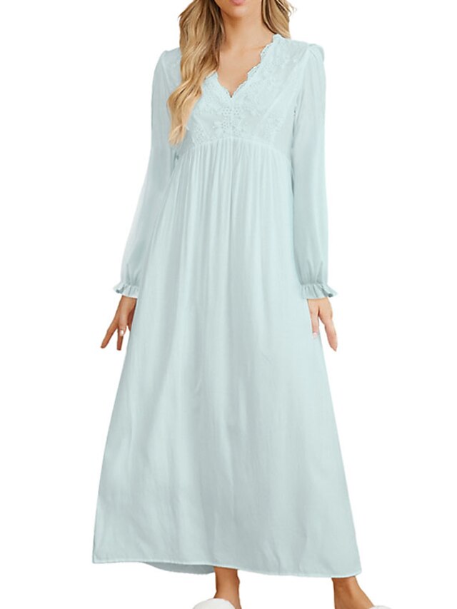 Womens Clothing Womens Sleep & Lounge | Womens Pajamas Nightgown Pure Color Comfort Sweet Home Cotton V Wire Long Sleeve Spring 