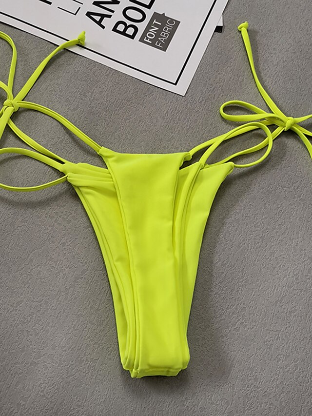 Womens Clothing Womens Swimwear | Womens Swimwear Bikini 2 Piece Normal Swimsuit 2 in 1 Open Back Pure Color Yellow Strap Bathin