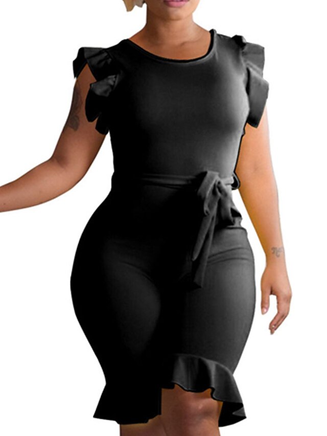 Womens Clothing Plus Size Collection | Womens Plus Size Jumpsuit Ruffle Solid Color Streetwear Daily Back to School High Knee Le