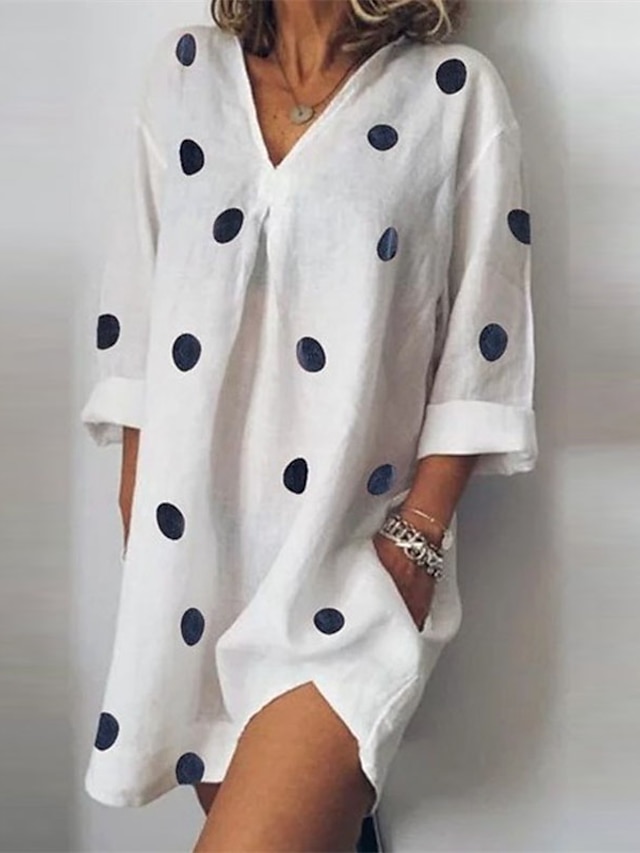 Womens Clothing Womens Sleep & Lounge | Womens Pajamas Nightgown Dot Comfort Home Cotton And Linen V Wire Long Sleeve Pocket Spr