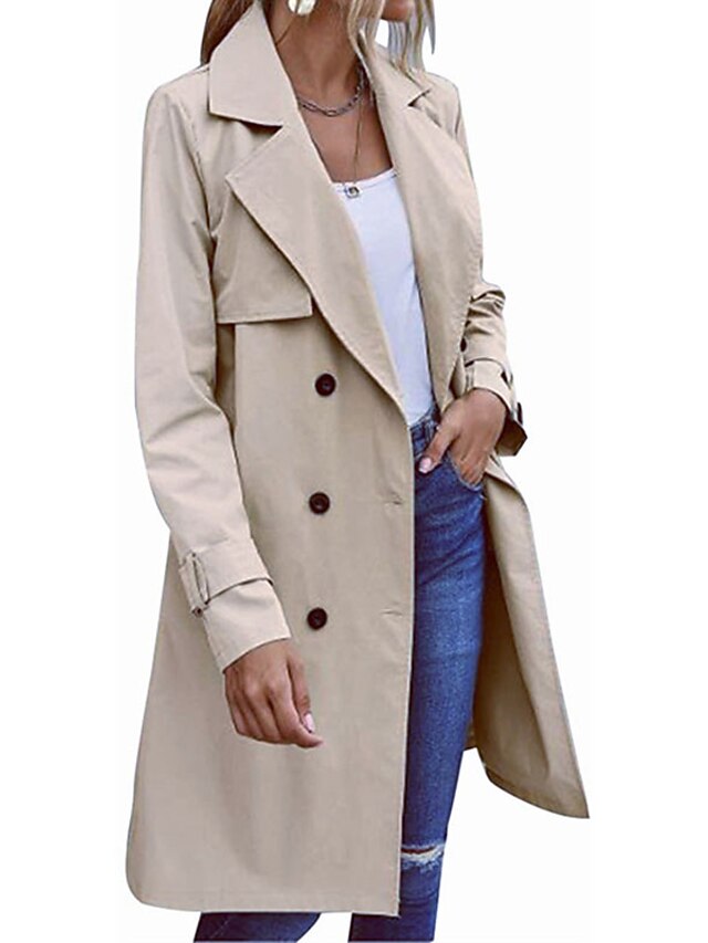 Womens Clothing Womens Outerwear | Womens Trench Coat Street Daily Holiday Fall Winter Long Coat Regular Fit Warm Breathable Cas