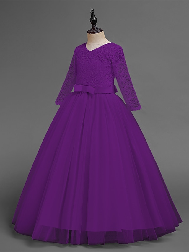 Kids Little Girls' Dress Floral Lace Solid Colored Party Wedding