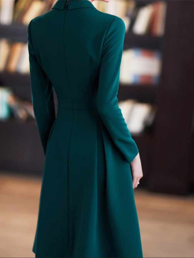 Womens Clothing Womens Dresses | Womens Swing Dress Short Mini Dress Dark Green Long Sleeve Pure Color Ruched Spring Summer Shir