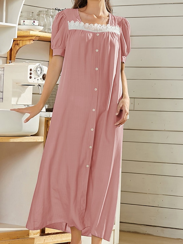 Womens Clothing Womens Sleep & Lounge | Womens Pajamas Nightgown Pure Color Simple Comfort Home Daily Cotton Square Neck Short S