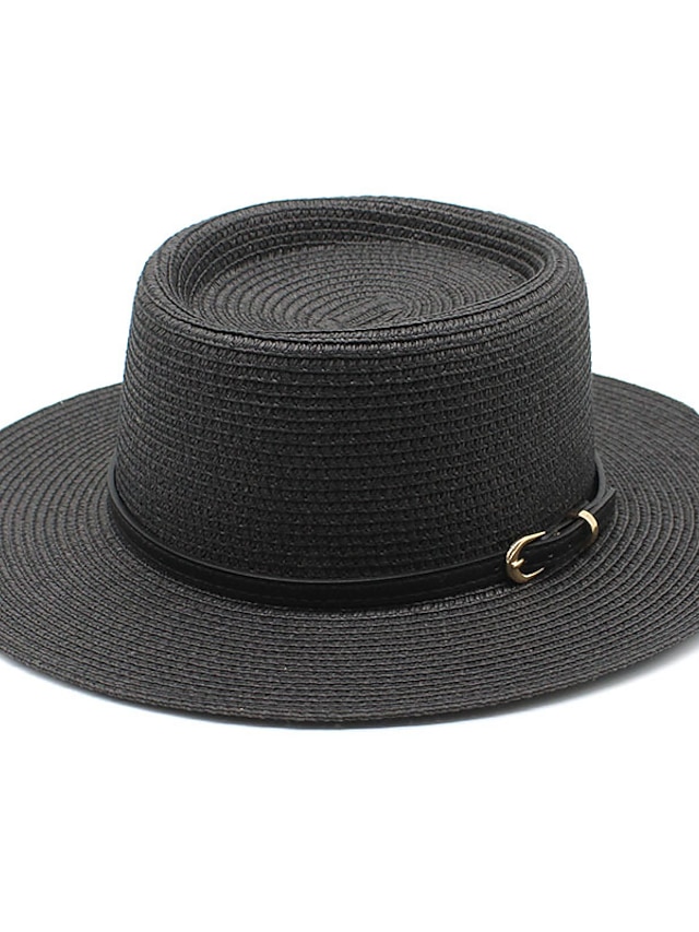  Letnie plażowe kapelusze przeciwsłoneczne dla kobiet Płaski kapelusz słomkowy Jednokolorowe czapki z daszkiem na wakacje na świeżym powietrzu