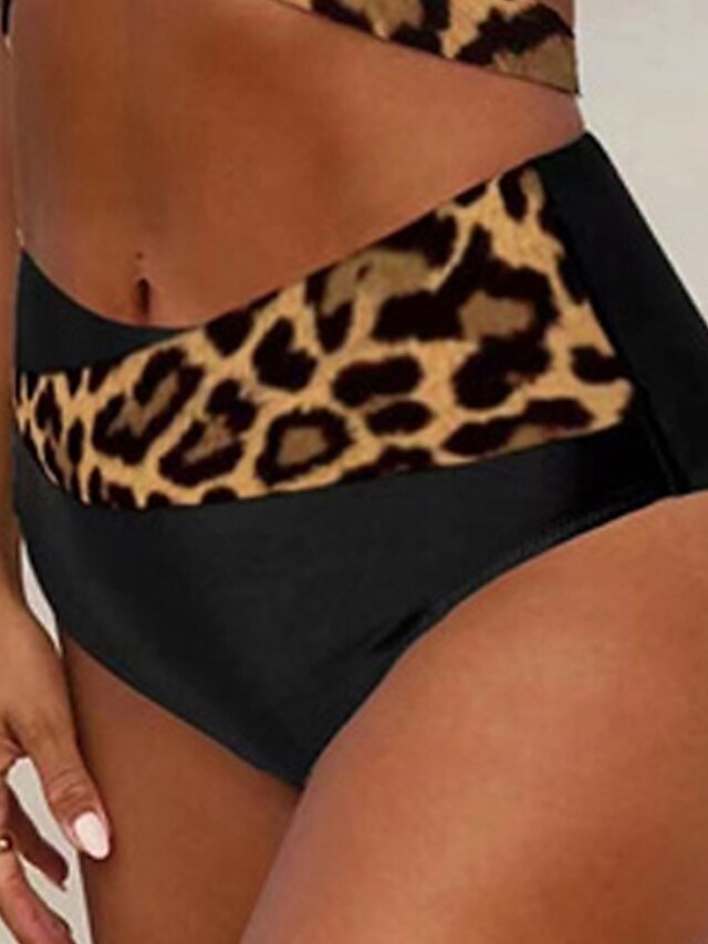 Womens Clothing Womens Swimwear | Womens Swimwear Bikini 2 Piece Normal Swimsuit Backless Printing Hole Leopard Brown V Wire Bat