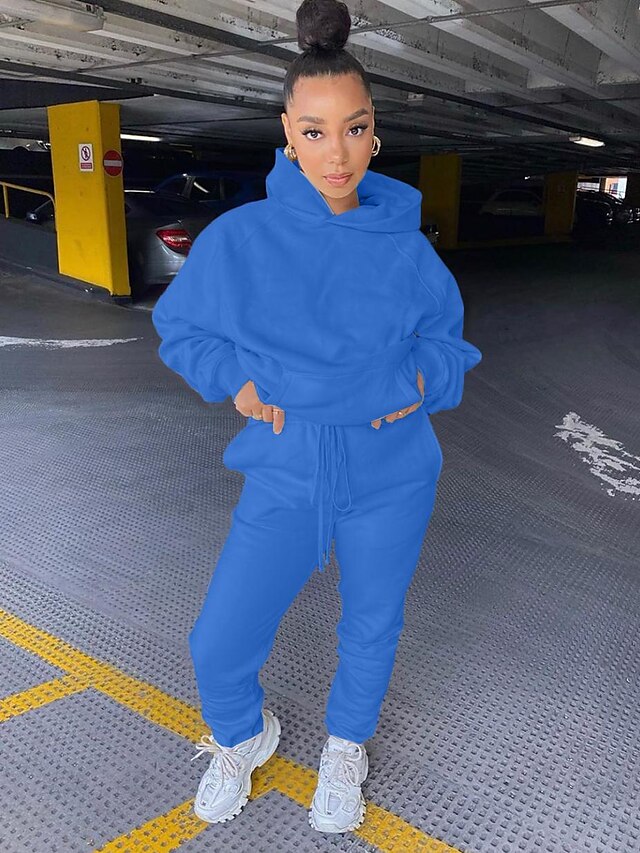 Womens Clothing Womens Tops | Womens Streetwear Plain Sports Outdoor Casual Daily Two Piece Set Hoodie Tracksuit Pants Sets Jogg