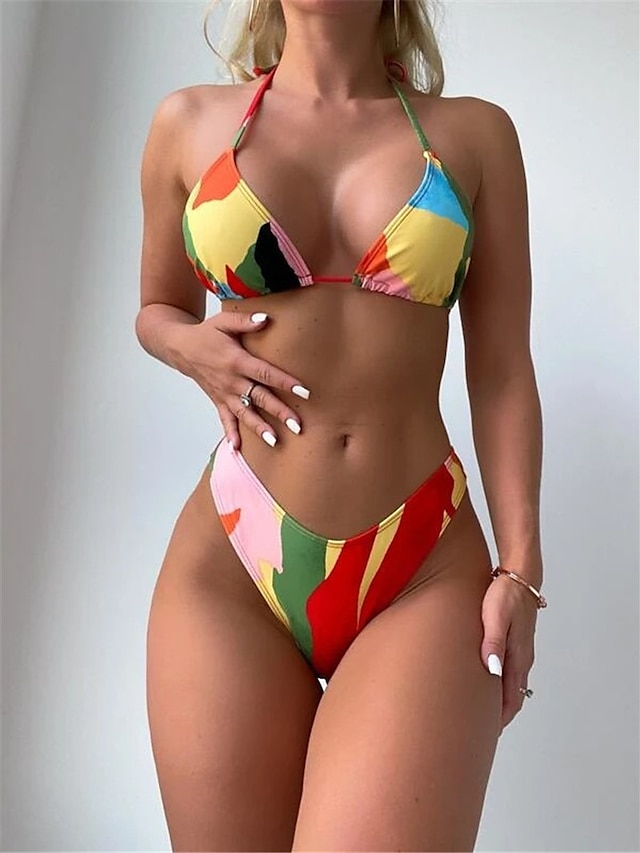 Womens Clothing Womens Swimwear | Womens Swimwear Bikini Three Piece Normal Swimsuit Open Back Printing string Gradient Color Ra