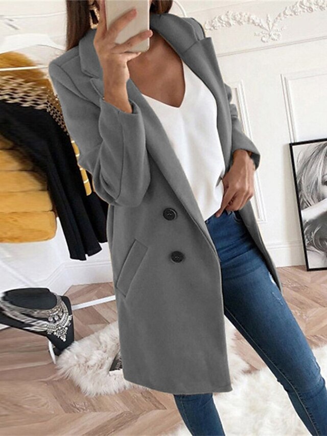 Womens Clothing Womens Outerwear | Womens Coat Street Daily Going out Fall Winter Long Coat Regular Fit Thermal Warm Casual Stre