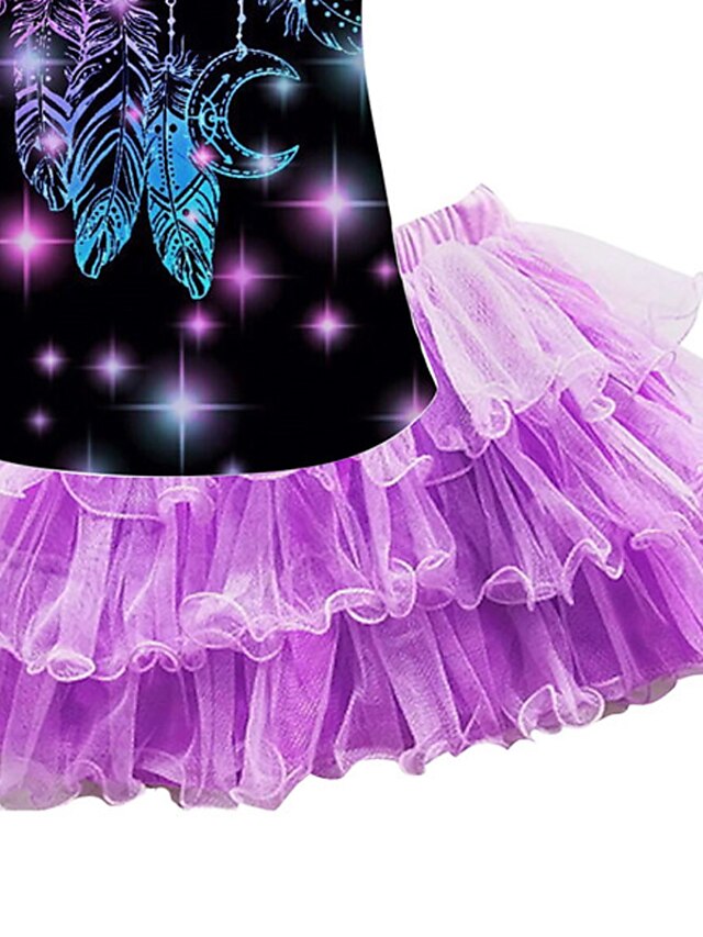 Baby & Kids Girls Clothing | Kids Girls T-shirt & Skirt Skirt Set Clothing Set 2 Pieces Short Sleeve Purple Graphic Mesh Bow Pri