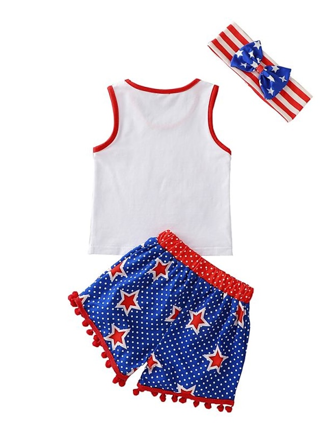 Baby & Kids Girls Clothing | Kids Girls American National Day Tank & Shorts Clothing Set 3 Pieces Short Sleeve White Flag Letter