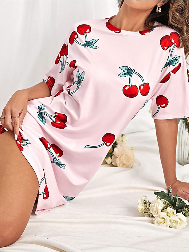 Womens Clothing Womens Sleep & Lounge | Womens Pajamas Nightgown Dot Cherry Comfort Sweet Home Daily Polyester Crew Neck Short S