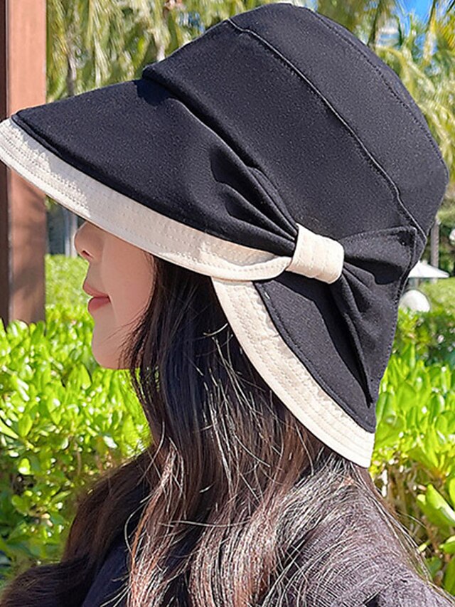 Womens Clothing Womens Accessories | Womens Stylish Sun Hat Street Dailywear Daily Bow Pure Color Beige Black Hat Portable Sun P