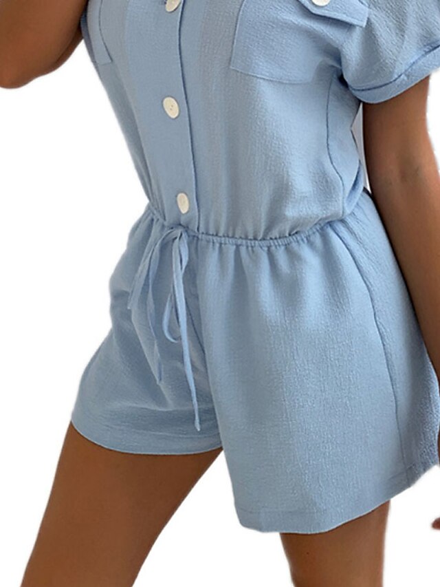 Womens Clothing Womens Jumpsuits & Rompers | Womens Romper Pocket Button Solid Color Shirt Collar Casual Daily Holiday Regular F