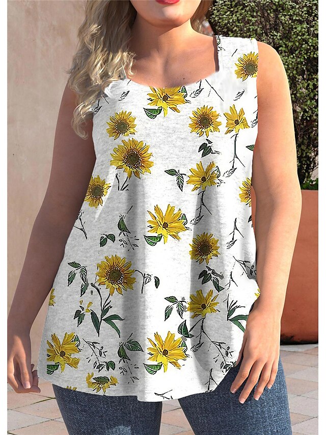 Womens Clothing Plus Size Collection | Womens Plus Size Tops Tank Top Floral Print Sleeveless Strap Streetwear Daily Going out P