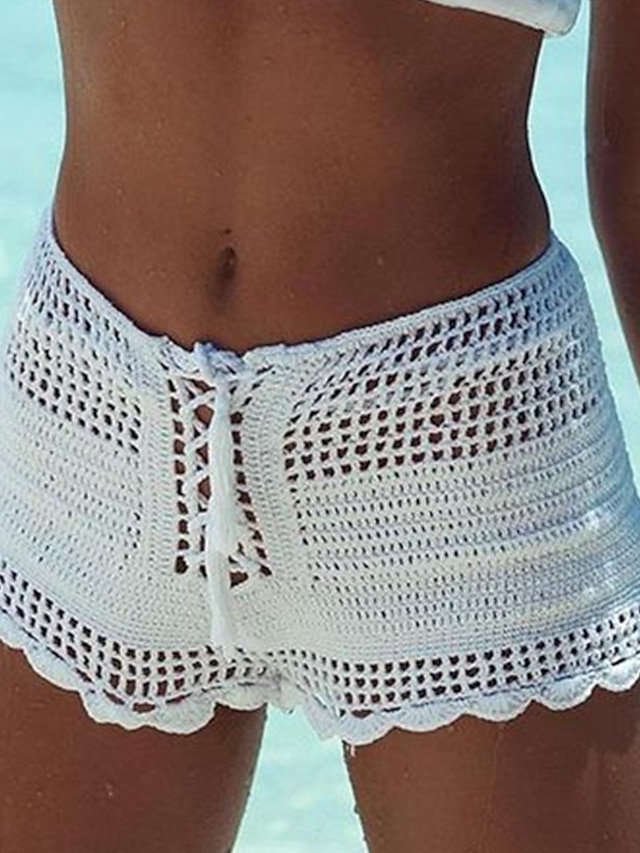 Womens Clothing Womens Bottoms | Womens Fashion Sexy Shorts Crochet Short Pants Holiday Beach Micro-elastic Plain Comfort Mid Wa