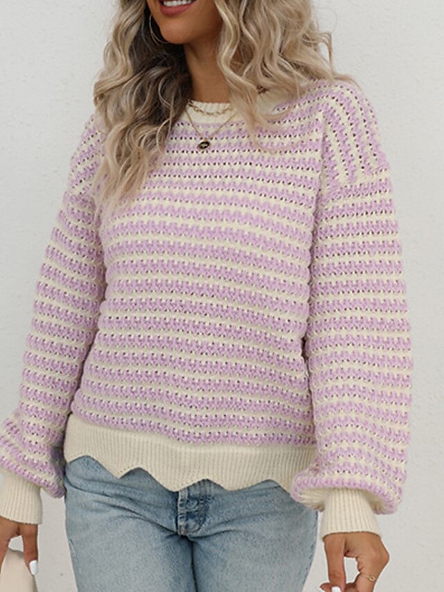 Womens Clothing Sweaters & Cardigans | Womens Pullover Sweater Jumper crochet Knit Knitted Pure Color Crew Neck Stylish Casual D