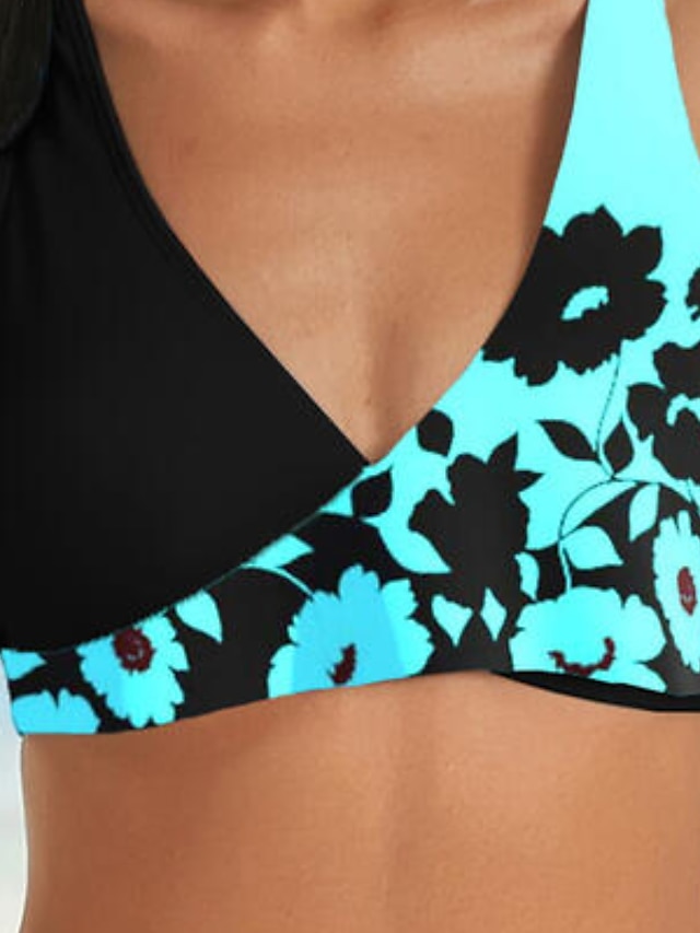 Womens Clothing Womens Swimwear | Womens Swimwear Bikini 2 Piece Normal Swimsuit High Waisted Color Block Floral Print Green Blu